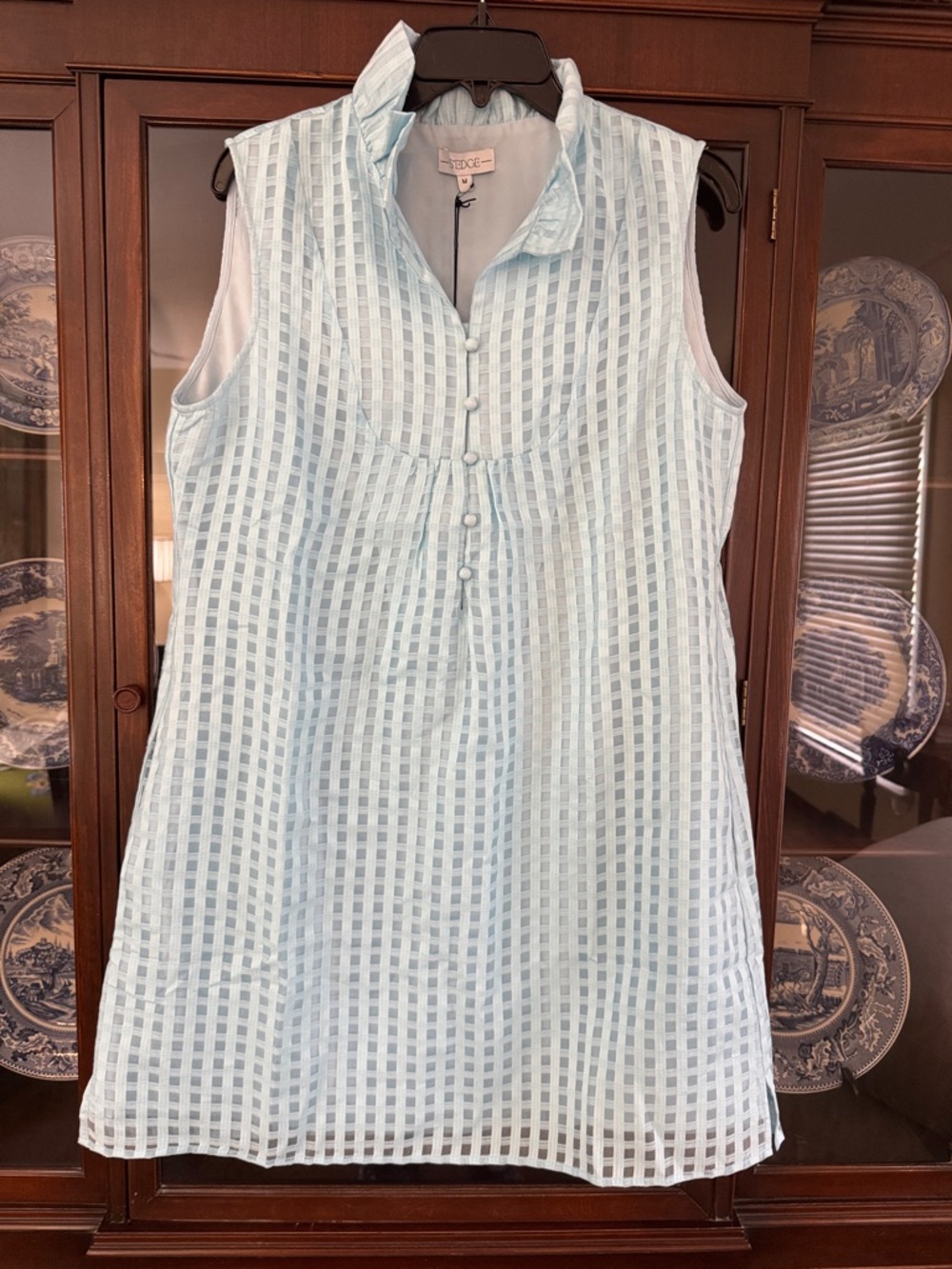 S'EDGE Light Blue Sleeveless Checkered Tunic - M